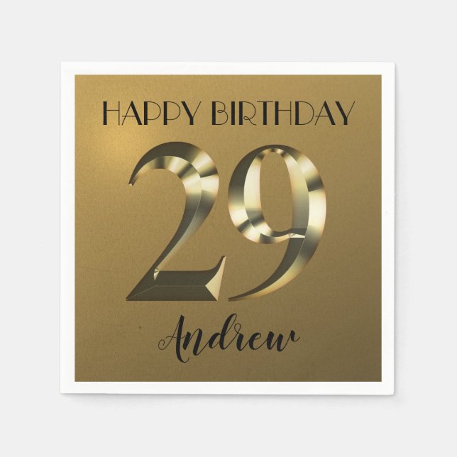 Metallisk gyllene 29-årsdag pappersservett (Framsidan)