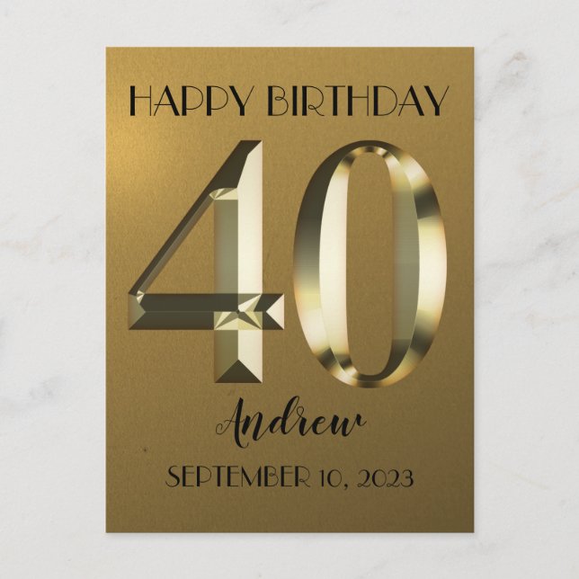 Metallisk gyllene folie 40-årsdag vykort (Framsida)