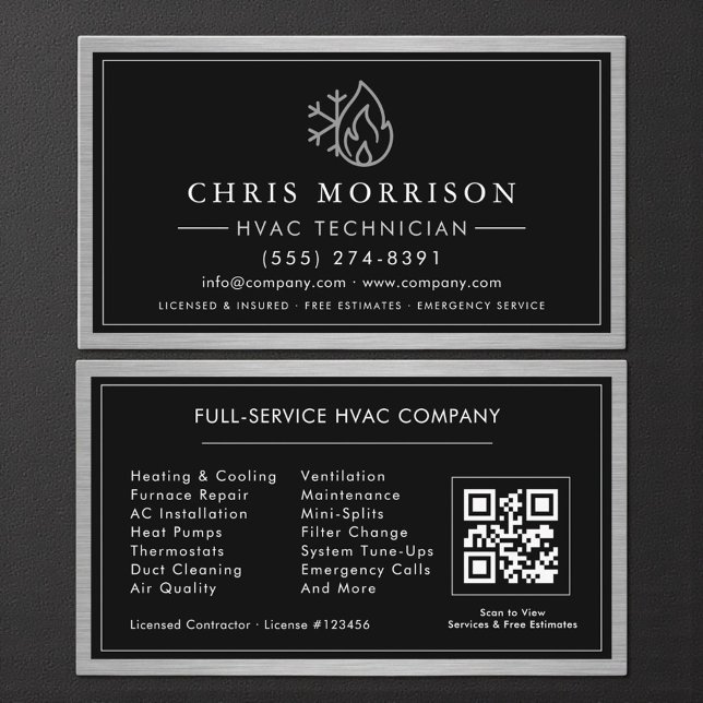 Metallisk HVAC-tekniker QR-kod Visitkort (Skapare uppladdad)
