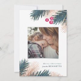 Metallisk julklapp för Gräs Boughs och Berries Julkort