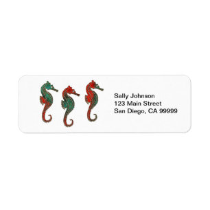 Metallisk julseahorse Trio Returadress Etikett