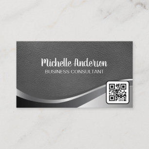 Metallisk läder Relief Lettering Qr-kod Visitkort