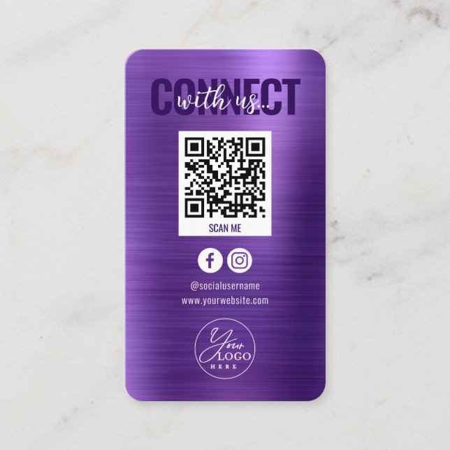 Metallisk Lila Connect with Social Media QR-kod Visitkort (Framsida)