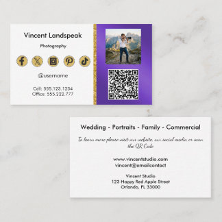 Metallisk Lila Fotografi Foto & QR-kod Visitkort