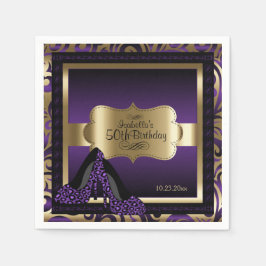 Metallisk lila & Guld - 50:e födelsedag | DIY Text Pappersservett