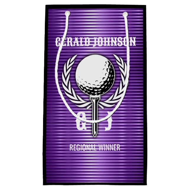 Metallisk Lila Linjer Golf Monogram Design (Framsidan)