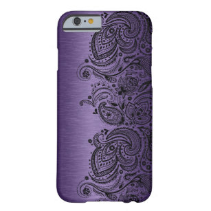 Metallisk Lila med Black Paisley Snöre Barely There iPhone 6 Fodral