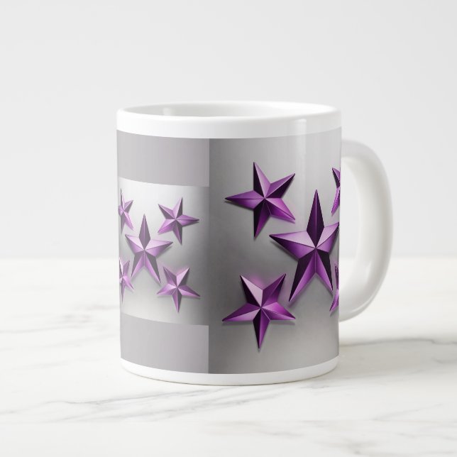 Metallisk Lila Stars Gradient Grått Jumbo Mugg (Framsida höger)