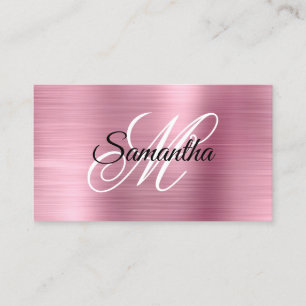 Metallisk ljusrosa folie fancy monogram visitkort