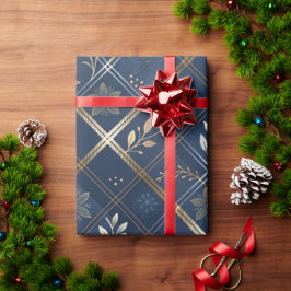 Metallisk Lyx Navy Rutig Julpresentpapper Presentpapper