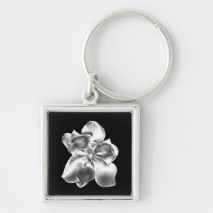 Metallisk Magnolia-blomma på nyckelkedjans tjänst Fyrkantig Silverfärgad Nyckelring