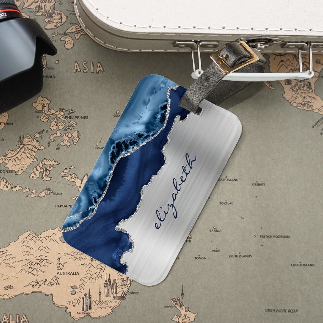Metallisk marin Silver-agate Bagagebricka (Skapare uppladdad)