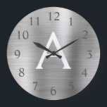 Metallisk monogram Namn och inledande Silver Stor Klocka<br><div class="desc">Silver faux Metallic Monogram Namn och första servarurådan. Wall Clock ger perfekten till någon som kärlek silver rostfritt stål.</div>