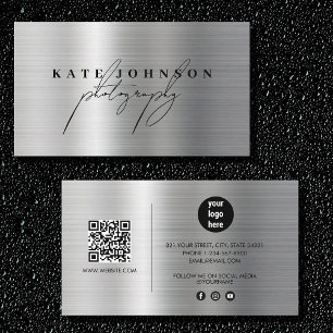Metallisk Namnteckning skript QR Code Social Media Visitkort