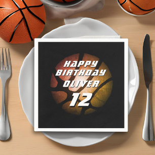 Metallisk Orange Basketball Boll Birthday Pappersservett