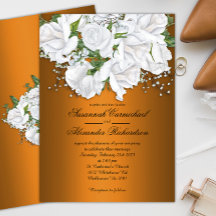 Metallisk Orange och Vit ros Bouquet Bröllop