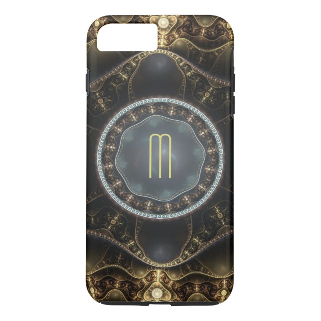 Metallisk ornat Steampunk Fractal Monogram Case-Mate iPhone Skal (Baksida)