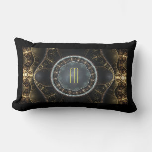 Metallisk ornat Steampunk Fractal Monogram Lumbarkudde