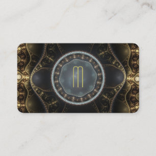 Metallisk ornat Steampunk Fractal Monogram Visitkort