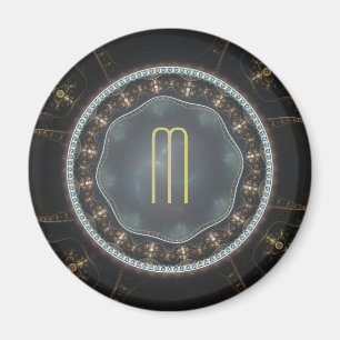 Metallisk Ornate Steampunk Fractal Monogram-bild Magnet