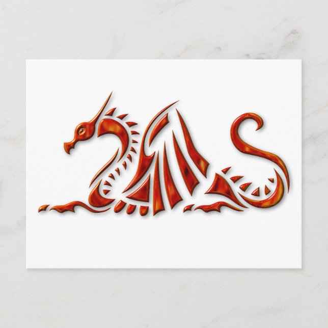 Metallisk röd fasad drake vykort (Framsida)
