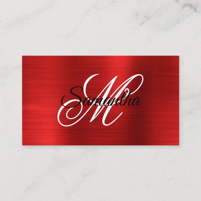 Metallisk röd folie fancy monogram visitkort (Framsida)