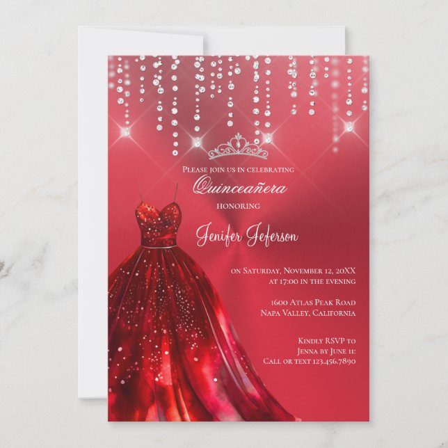 Metallisk röd glitter Quinceanera Inbjudan (Framsida)