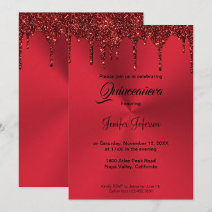 Metallisk röd glitter Quinceanera-inbjudan Inbjudningar