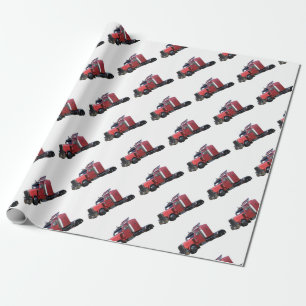 Metallisk röd halv traktorTraler lastbil Presentpapper