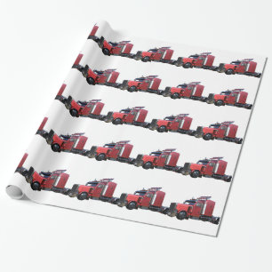 Metallisk röd halv traktorTraler lastbil Presentpapper
