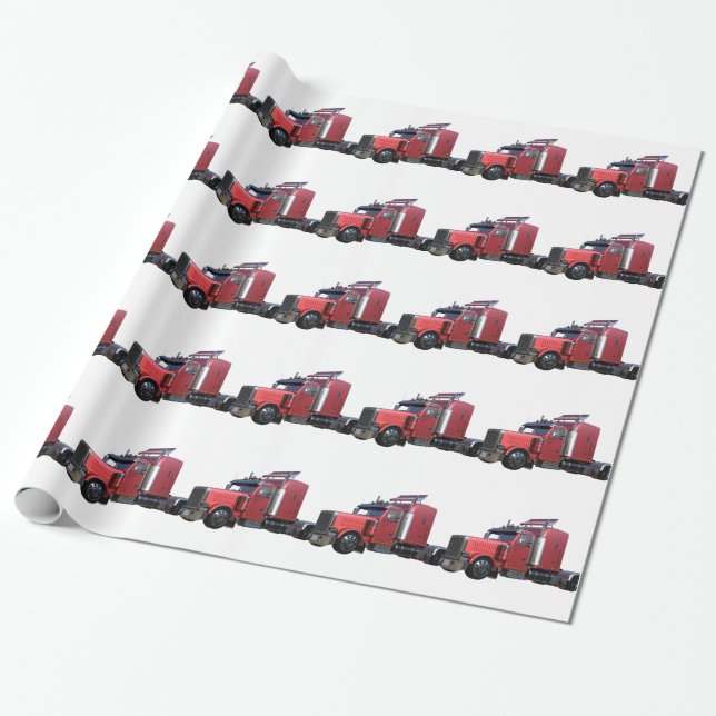 Metallisk röd halv traktorTraler lastbil Presentpapper (Utrullad)