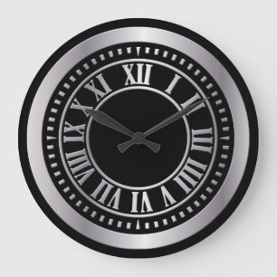 Metallisk romersk numerals Clock Ansikte - Silver Stor Klocka