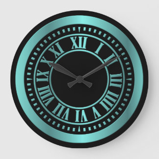 Metallisk romersk numerals Clock Ansikte - Teal Stor Klocka