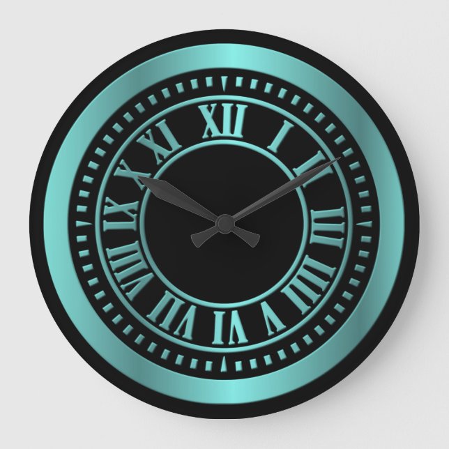 Metallisk romersk numerals Clock Ansikte - Teal Stor Klocka (Framsida)