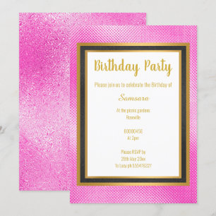 METALLISK ROSA BLACK & GULD EMBOSSED BIRTHDAY INBJUDNINGAR
