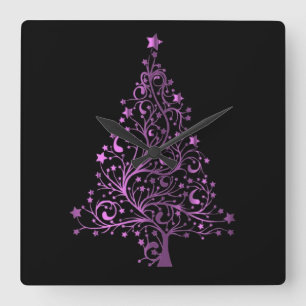 Metallisk Rosa Black Stars Julgran Elegant Fyrkantig Klocka