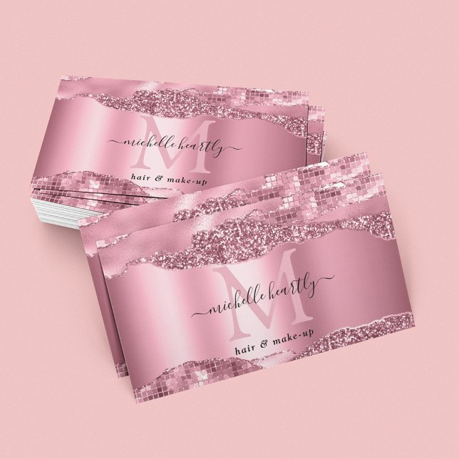 Metallisk Rosa Glitz & Glam Monogram Visitkort (Skapare uppladdad)