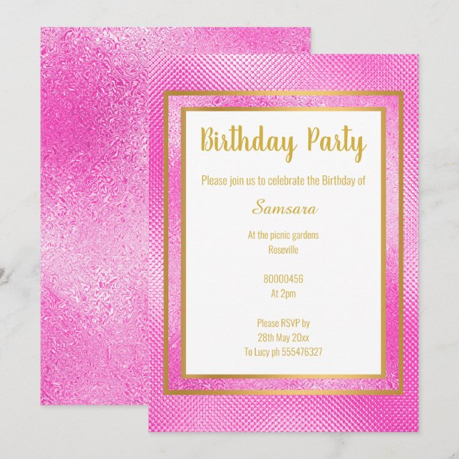 METALLISK ROSA & GULD LAYERED EMBOSSED BIRTHDAY INBJUDNINGAR (Fram/baksida)