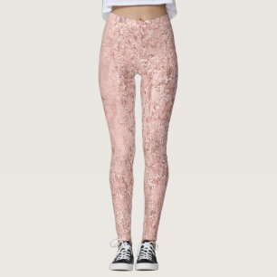 Metallisk rosa ros-Guld- Glitter-shinyglas Leggings