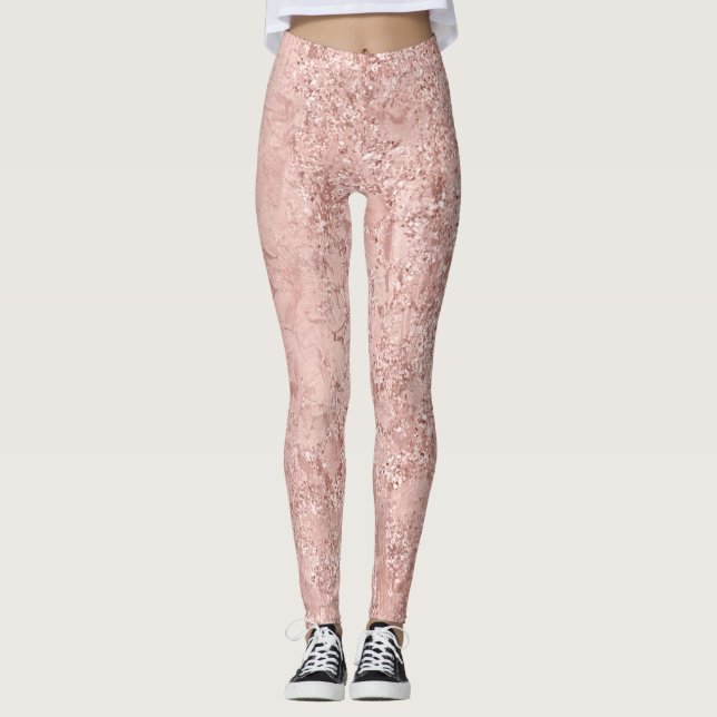 Metallisk rosa ros-Guld- Glitter-shinyglas Leggings (Framsida)