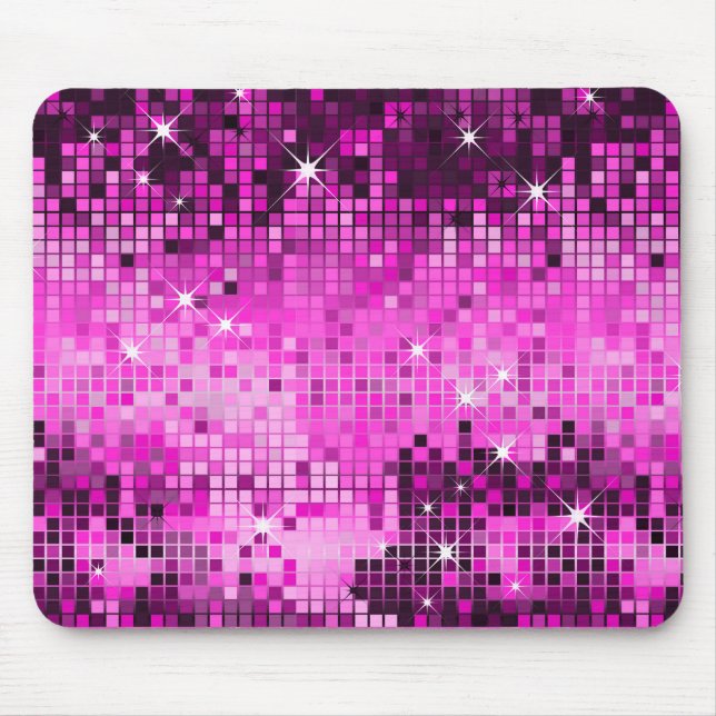 Metallisk Rosa Sequins tittar på Disco Spegel Blin Musmatta (Framsidan)