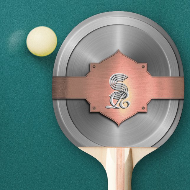 Metallisk Rose Gold Stål trompe l'oeil Monogram   Pingisracket (Skapare uppladdad)