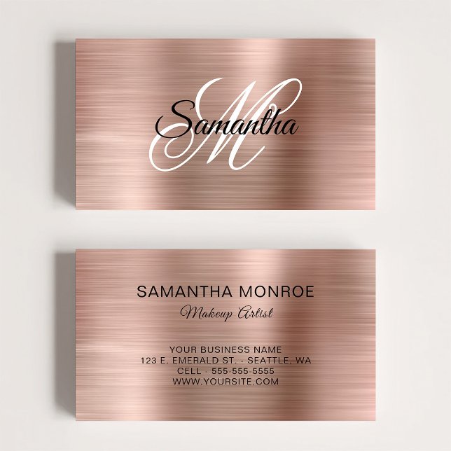 Metallisk Roséguld Fancy Monogram Visitkort (Metallic Rose Gold Fancy Monogram Business Card)