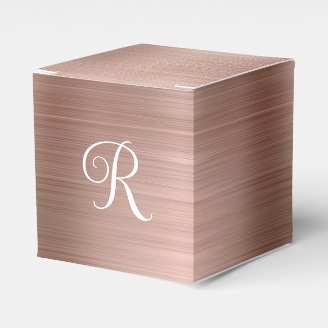 Metallisk Roséguld Lockig Monogram Presentaskar (Framsidan Sidan)