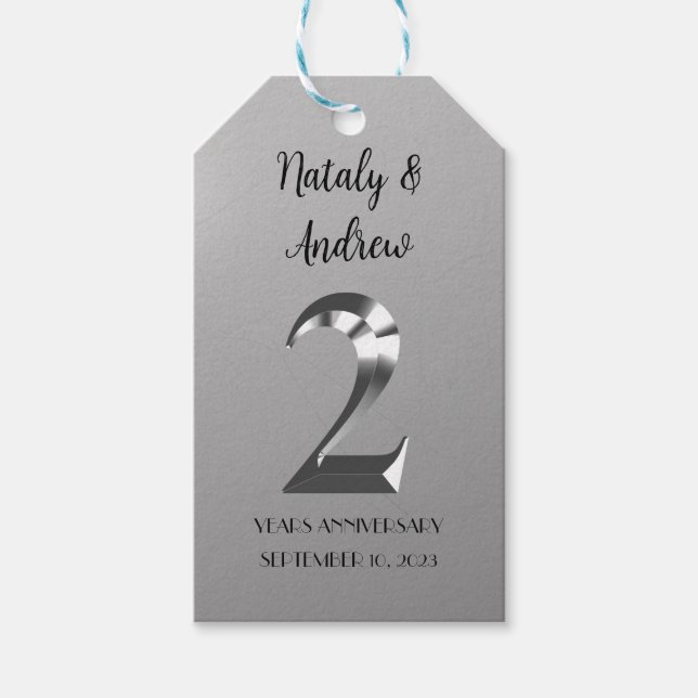 Metallisk Silver 2:e Bröllop-årsdagen Presentetikett (Framsidan)