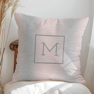 Metallisk Silver-bakgrundsmonogram Kudde