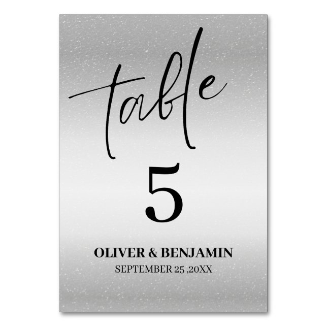 Metallisk Silver Bröllop Bordsnummer (Framsidan)