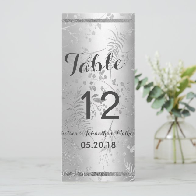 Metallisk silver elegant blomsterglam Bordskort (Stående Fram)