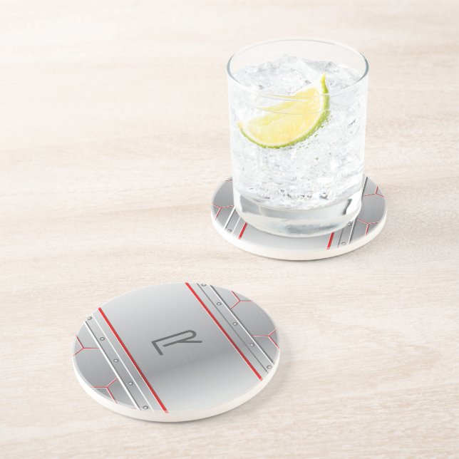 Metallisk silver-geometrisk design röd accent underlägg (Sidan)