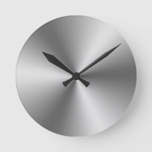 Metallisk Silver-Grått Rund Klocka